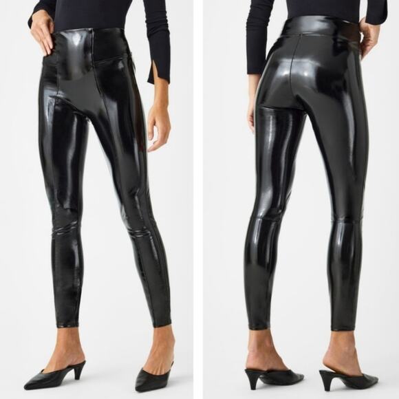 Faux Patent Leather Leggings Large XL TALL XLT Black - Picture 1 of 12